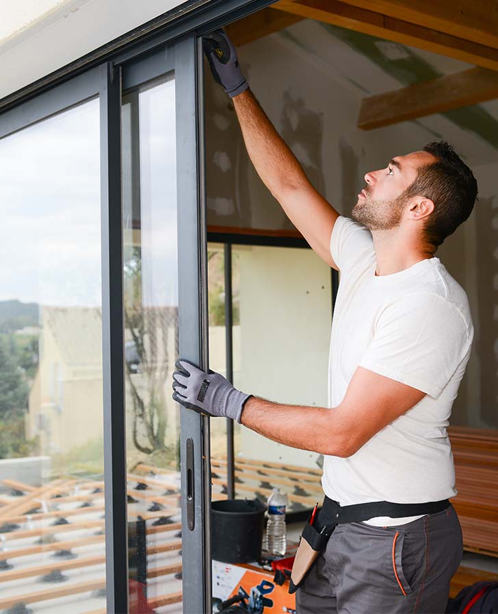 Profissional trabalhando com esquadrias de alumínio